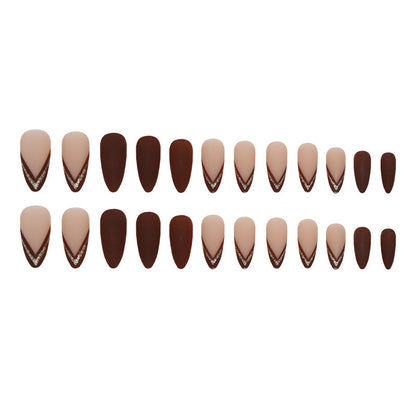 Brown French Almond White-Enhancing Fake Nails