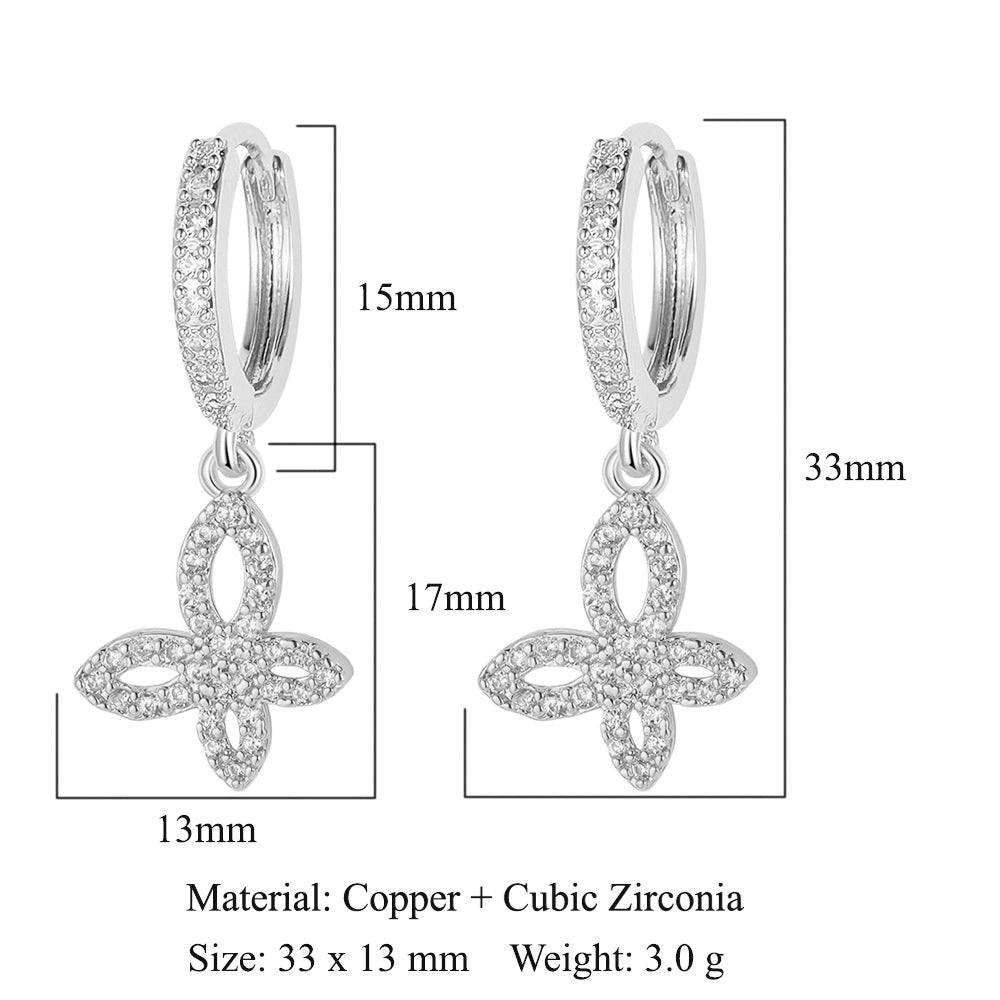 Crescent Star Flower Copper Zircon Women's Earrings