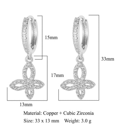 Crescent Star Flower Copper Zircon Women's Earrings