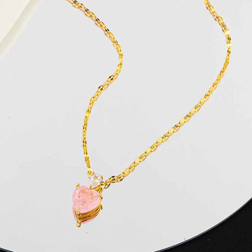 Pink diamond copper plated real gold titanium steel necklace