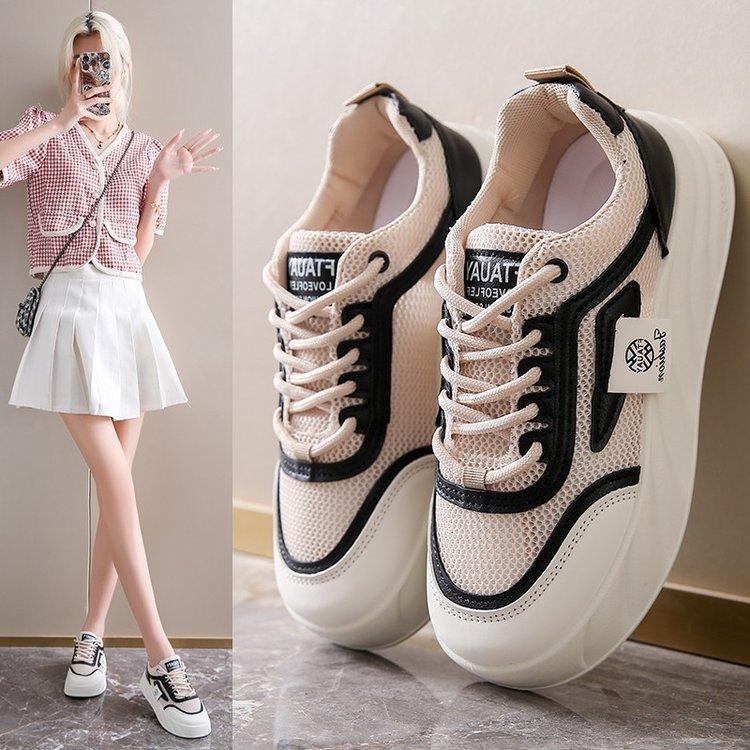 Front lace-up muffin-bottom sneakers