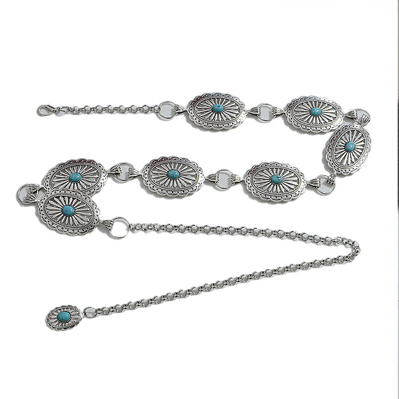 Elliptical Textured Metal Waist Chain