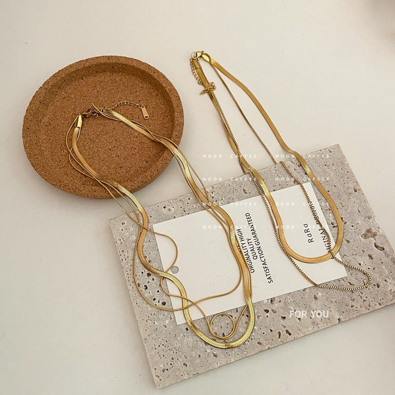 Women's Non-Fading Wide Flat Multi-Layer Collarbone Necklace