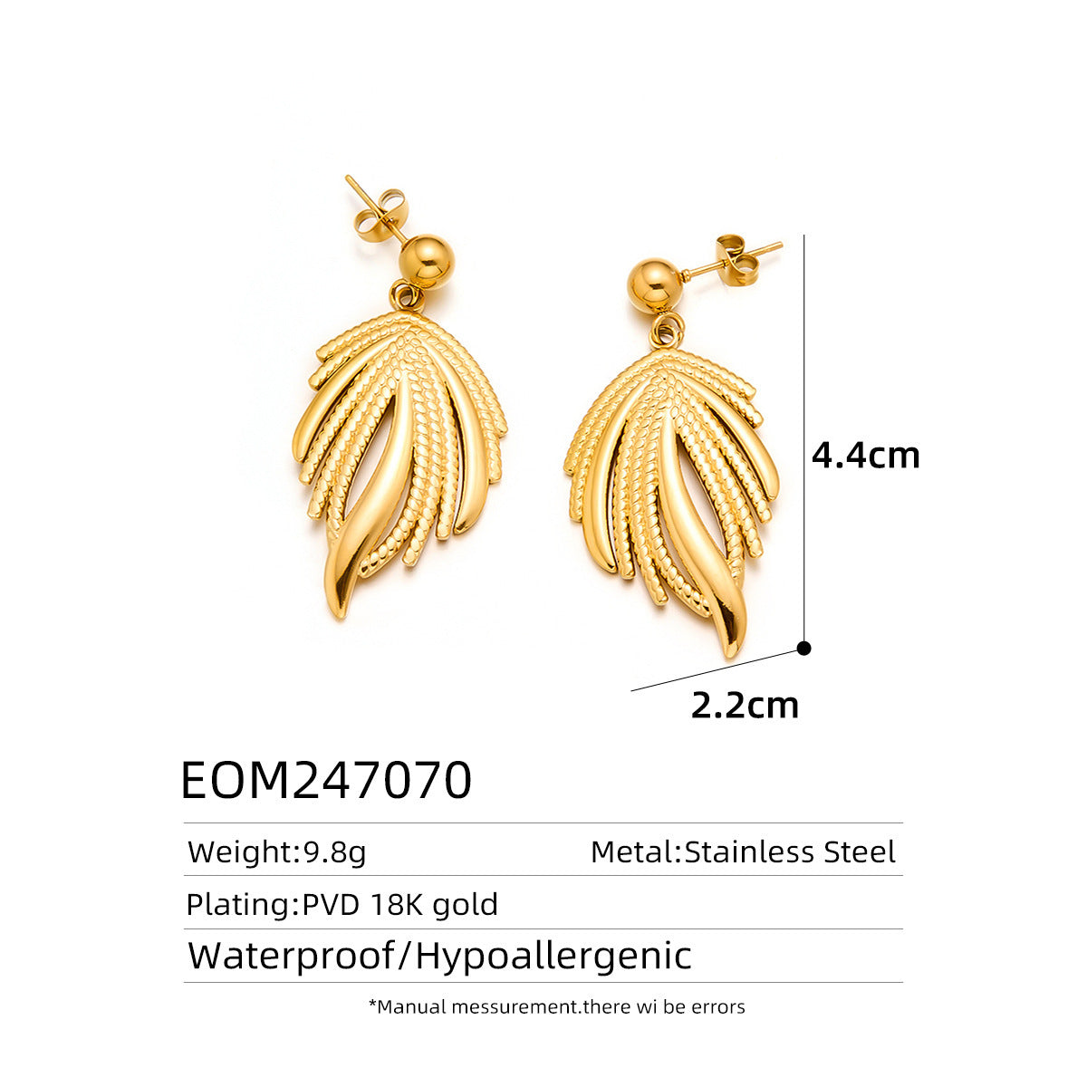 18K Gold Titanium Steel Stud Earrings