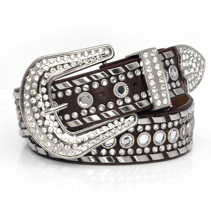 Pin buckle fashion wide rhinestone inlaid belt