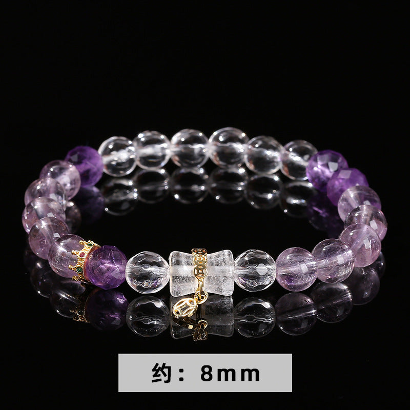 7A Natural Ice Transparent Amethyst White Crystal Bamboo Bracelet