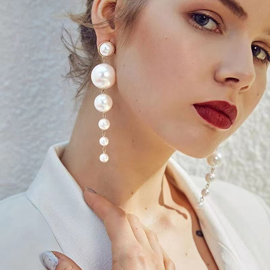 Pendientes largos de perla 