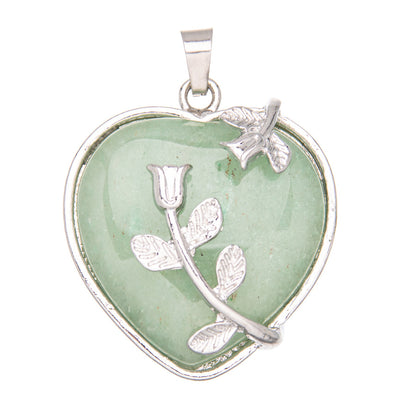 Colar de cristal ametista com pingente de rosa em formato de coração 