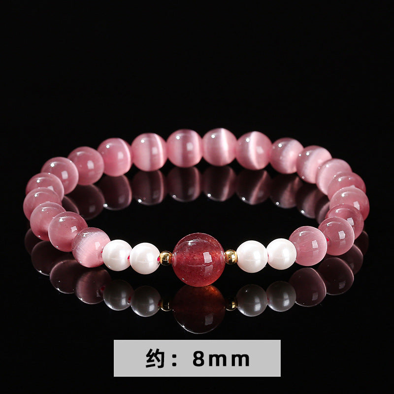 Pulsera de cuentas de cristal con transferencia de fresa y ópalo morado 