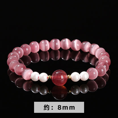Pulsera de cuentas de cristal con transferencia de fresa y ópalo morado 