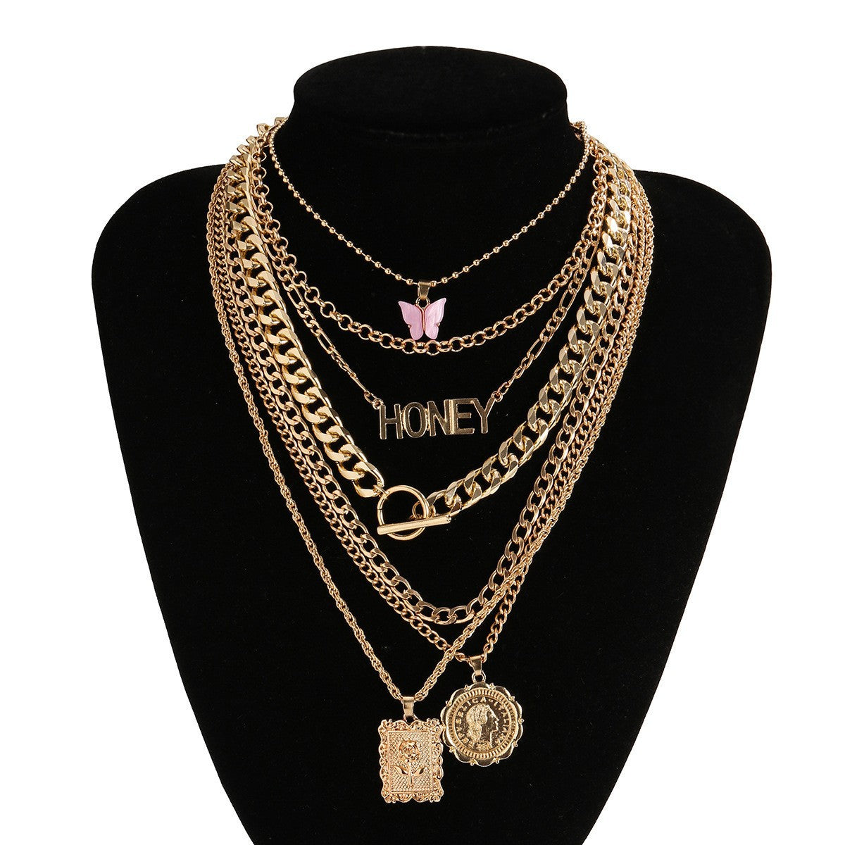 Retro Portrait & Snake Chain Necklace Set