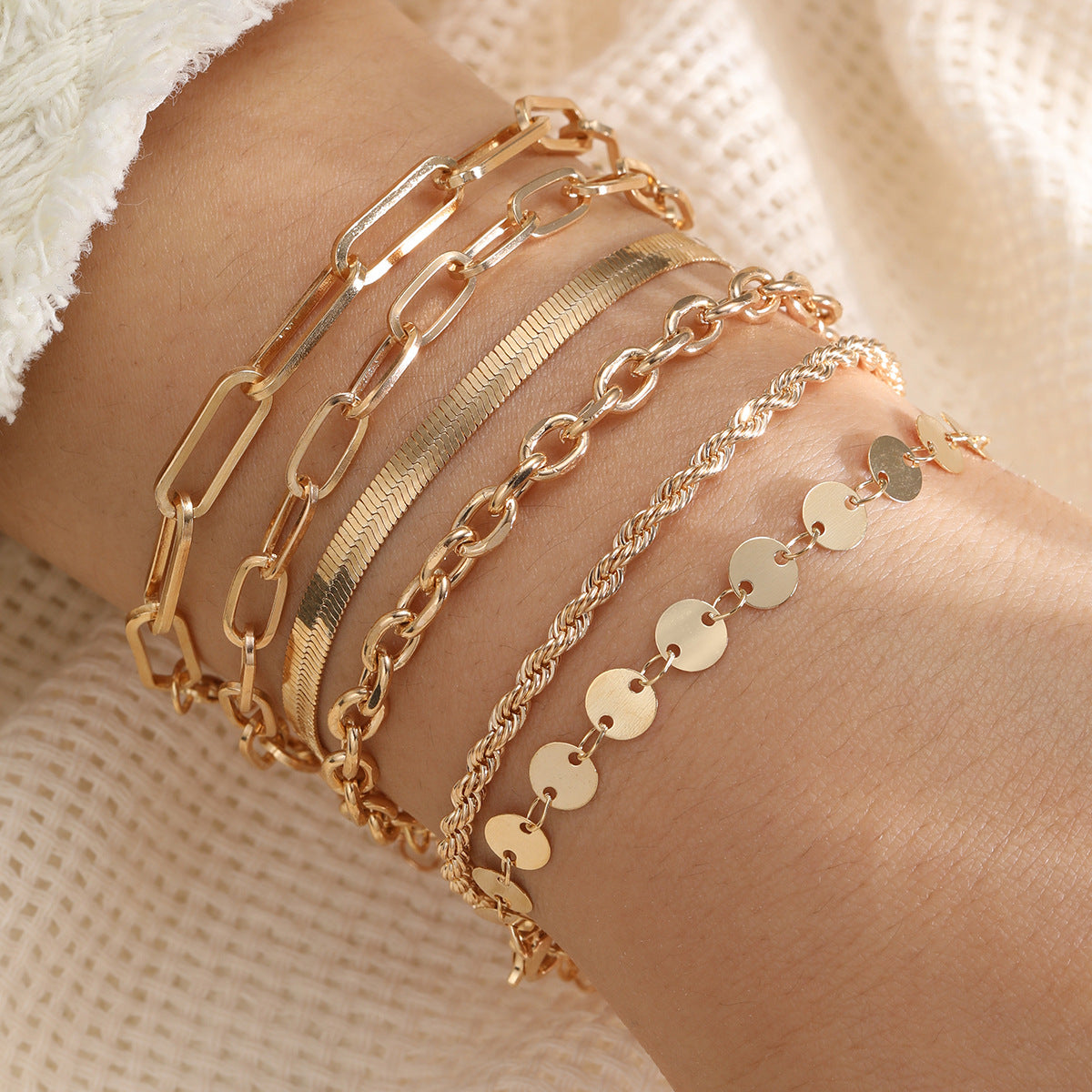 Gold Chain Bracelet Set (6-piece)