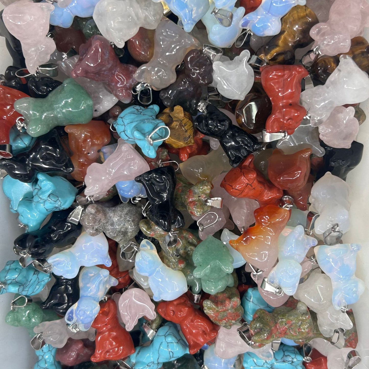 Pingente de buldogue francês esculpido em cristal animal 