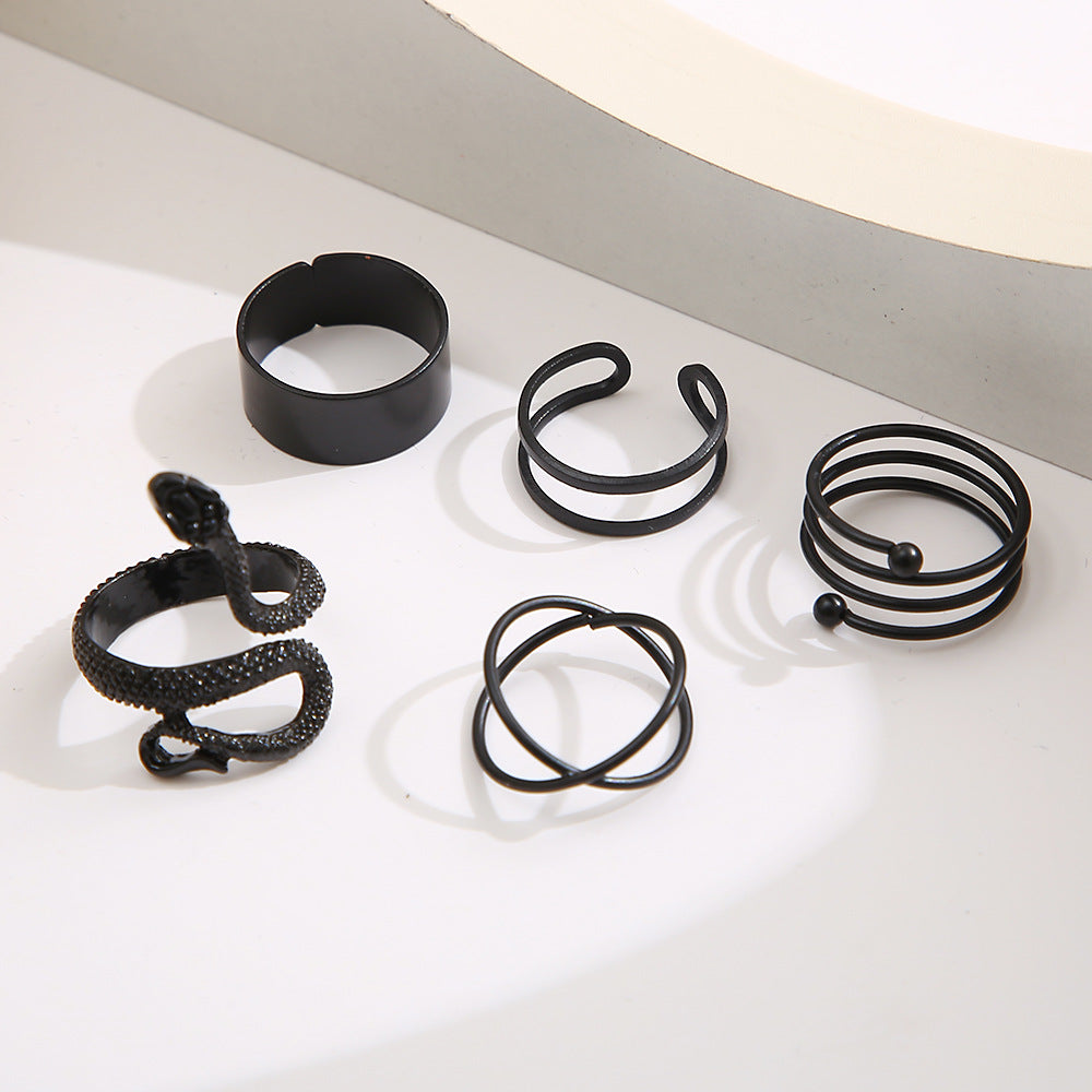 Black Knuckle Ring Set 5 Piece Set