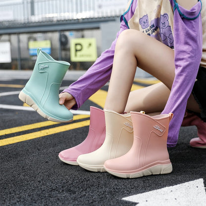 Rain boots women's middle tube outer wear thick bottom non-slip