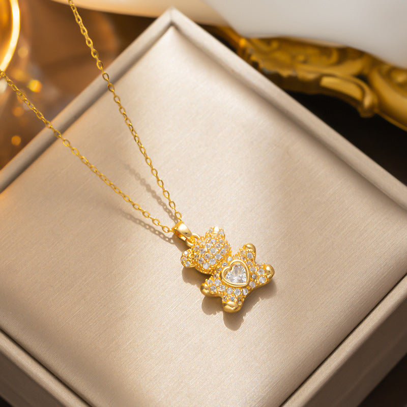 Heart Bear Pendant Necklace - Fashionable Zircon Jewelry