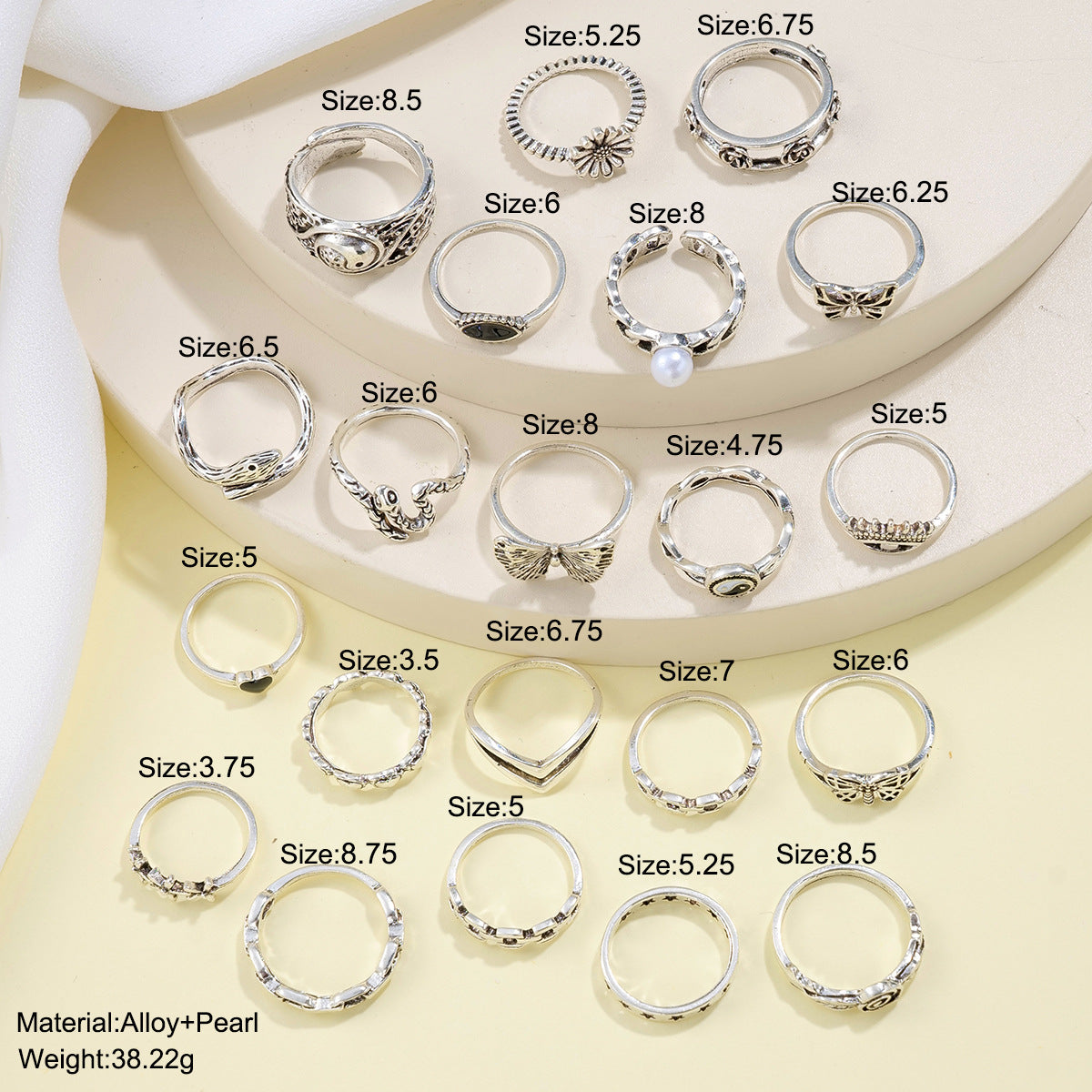 Vintage Butterfly & Snake Eye Ring Set