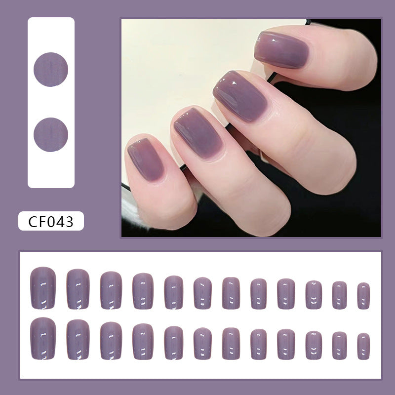 Pegatinas para uñas cuadradas de color morado liso, 24 piezas 