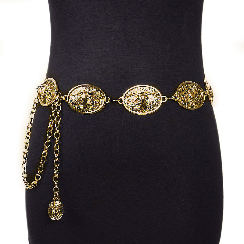 Oval buckle bull head metal chain waist chain