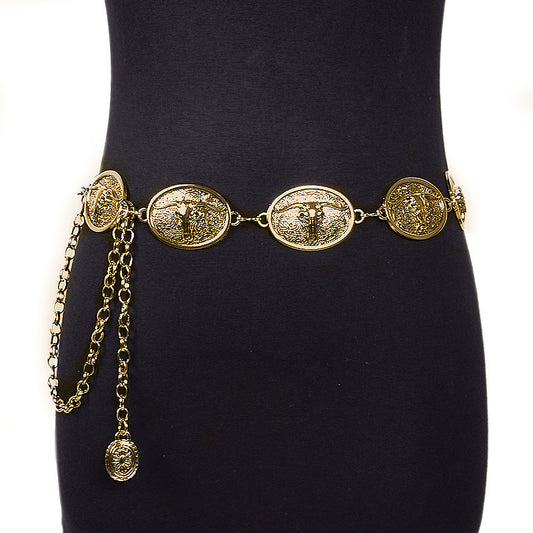 Oval buckle bull head metal chain waist chain