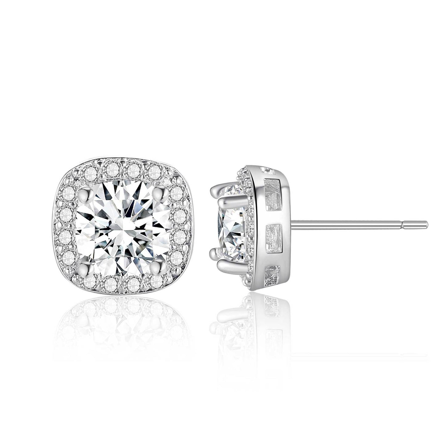 Copper inlaid 5A zircon square stud earrings