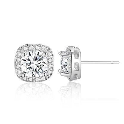 Copper inlaid 5A zircon square stud earrings