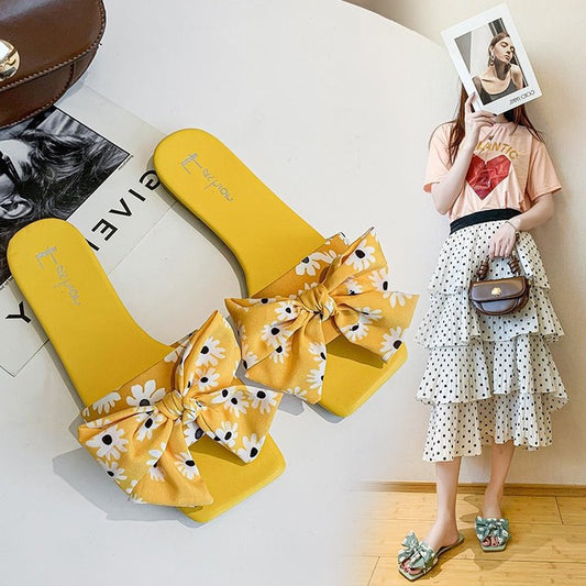 Shoe bow cute outer one-word slippers