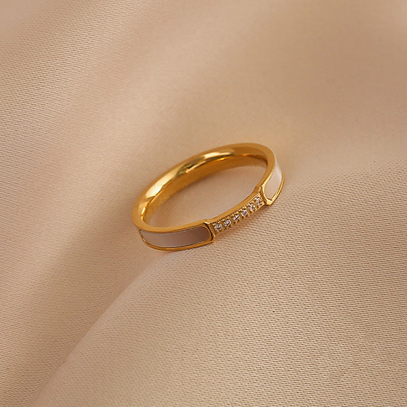 Japanese Minimalist Rose Gold Titanium Steel Mother-of-Pearl Ring