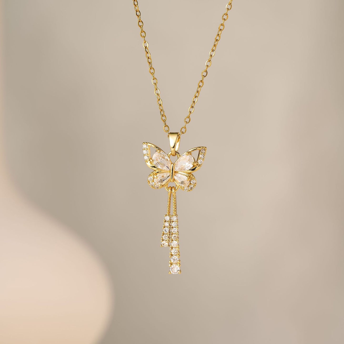 Diamond Butterfly Tassel Necklace