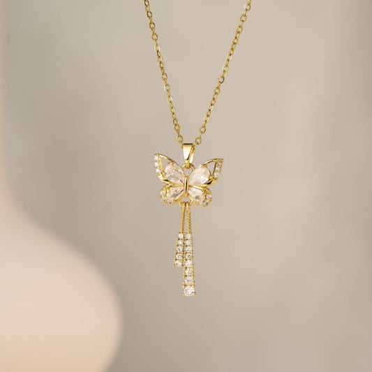 Diamond Butterfly Tassel Necklace