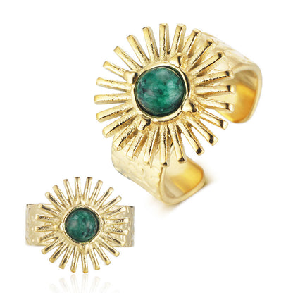 Black agate rhinestone malachite titanium steel ring