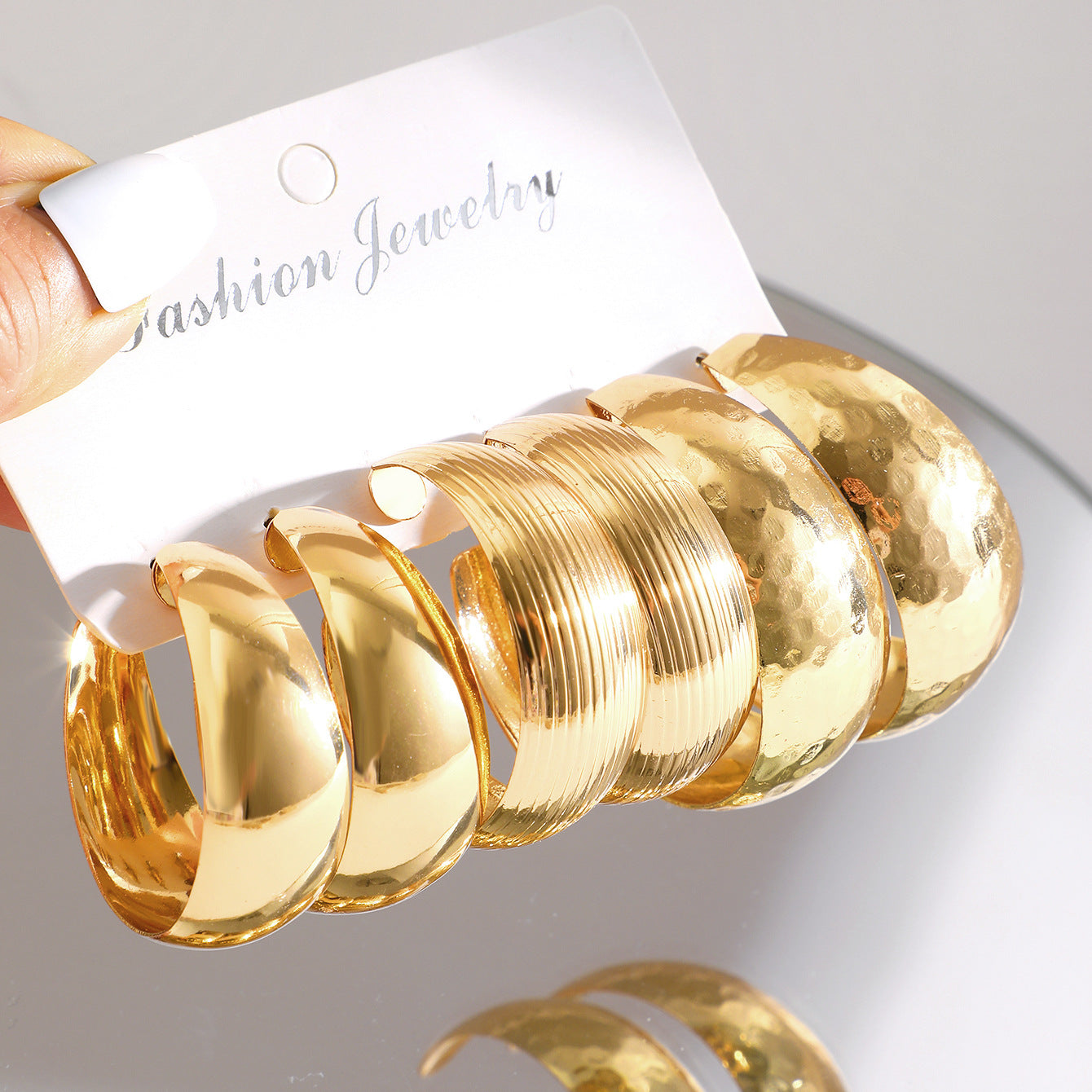 Gold C-Shaped Statement Earring Set