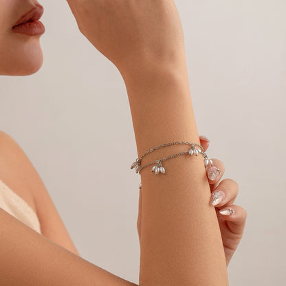 Pearl double necklace fringed stud earrings