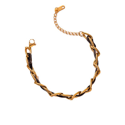 Chic Luxury Leather Woven Bracelet, Vintage Titanium Steel, Unique Design.