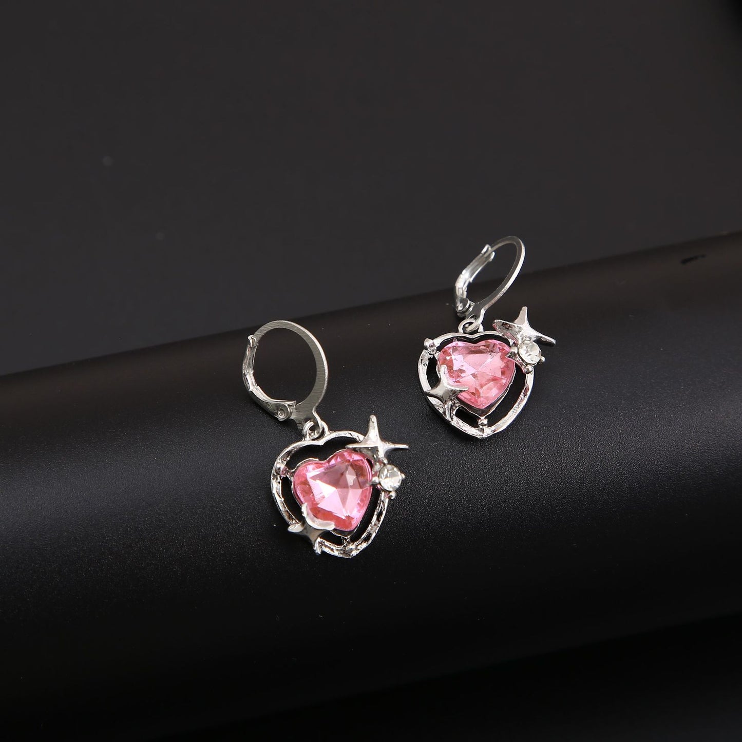 Pink Zircon Heart Hoop Earrings