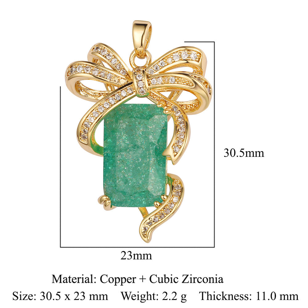 Copper zircon pendant, water drop square love bow.