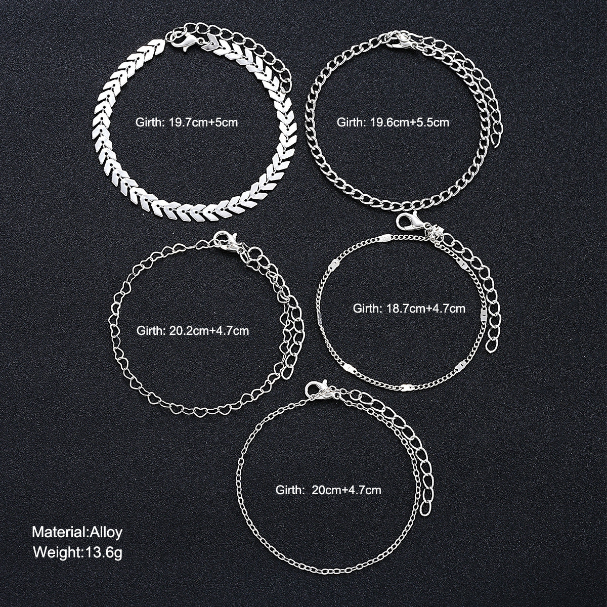 5-Piece Peach Heart Anklet Set