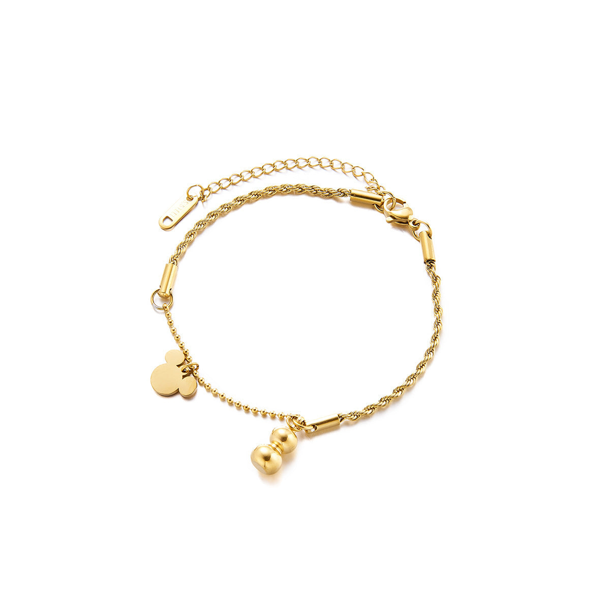 Women's Titanium Steel Gourd & Mickey Twist-Chain Bracelet — Non-Fading