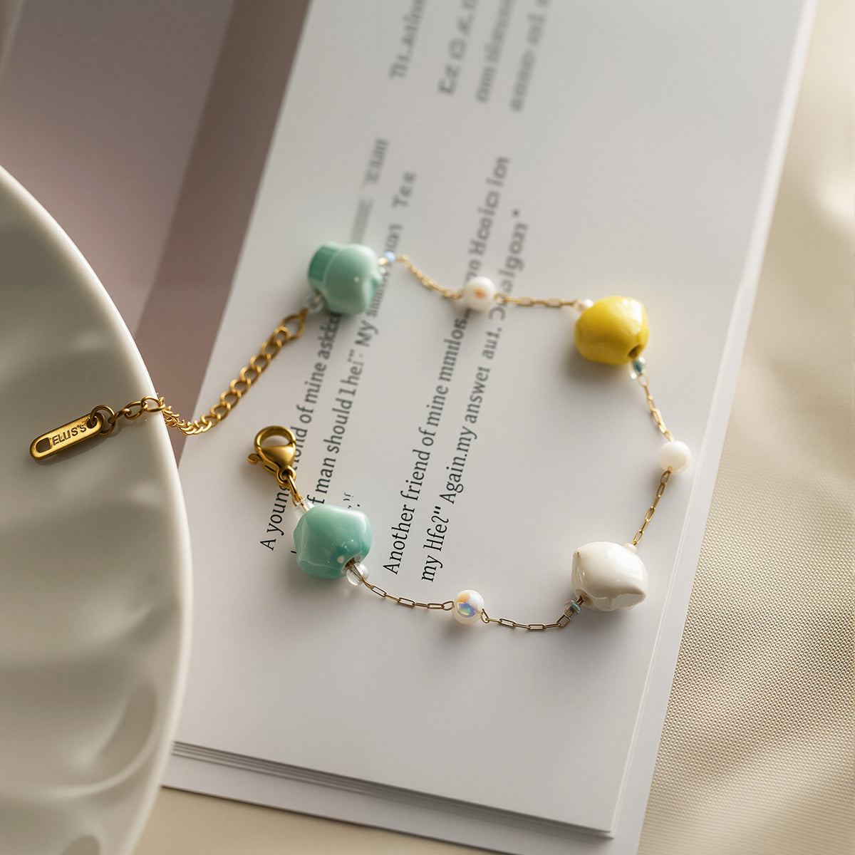 Women's Shell Pearl & Ceramic Bracelet — Titanium Steel, 18K Gold Plated, Beach Style