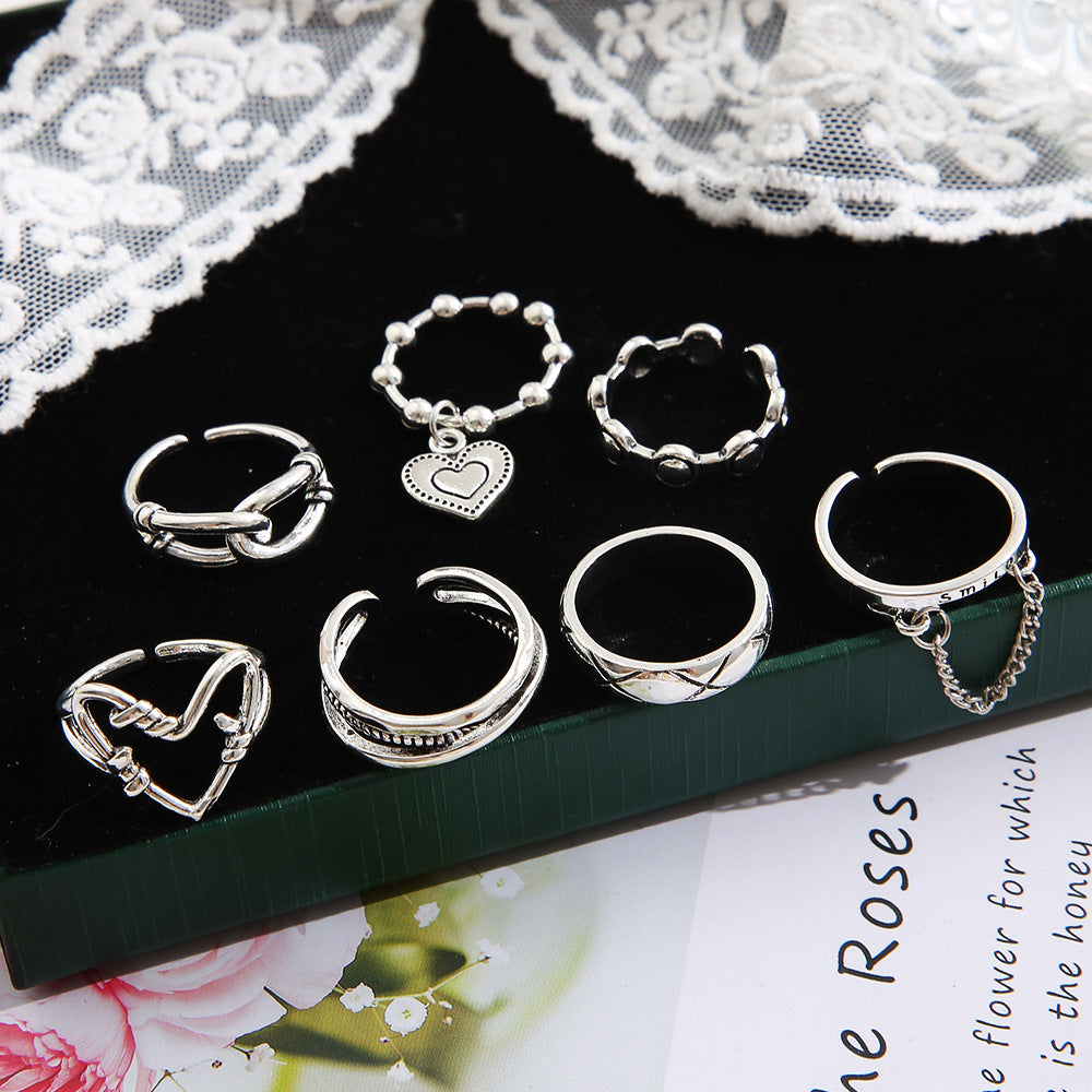 Geometric Chain Love Ring Set