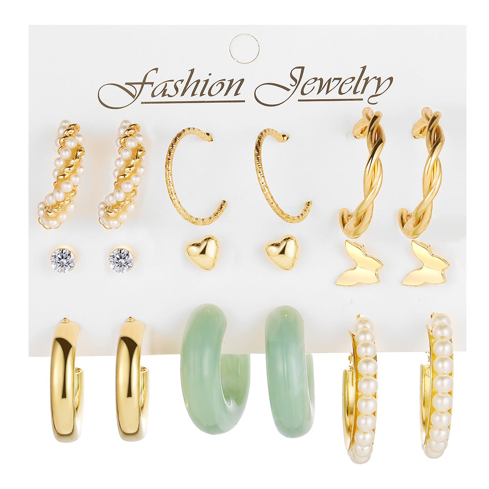 Metal Chain Stud Earring Set (6 Pairs)