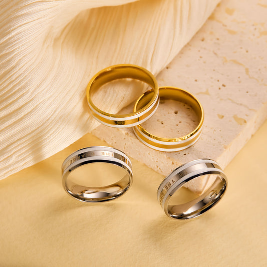 Wide 18K Rose Gold-Plated Ceramic & Titanium Steel Couple Ring