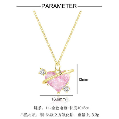 14k Gold Copper Zircon Love Planet Necklace