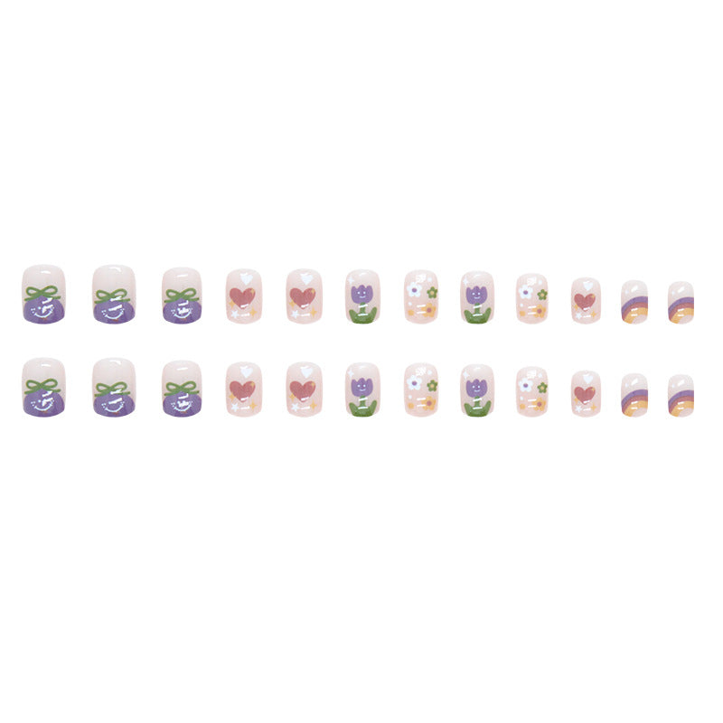 Spring Summer Rainbow Heart Nails
