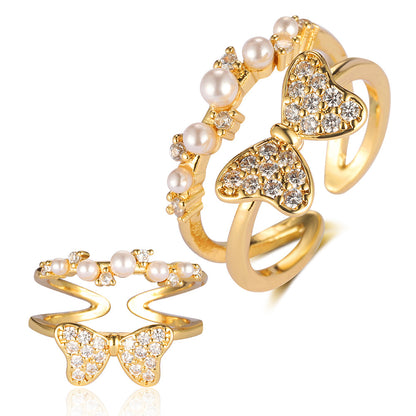 Pearl Flower Love Lock Bow Ring