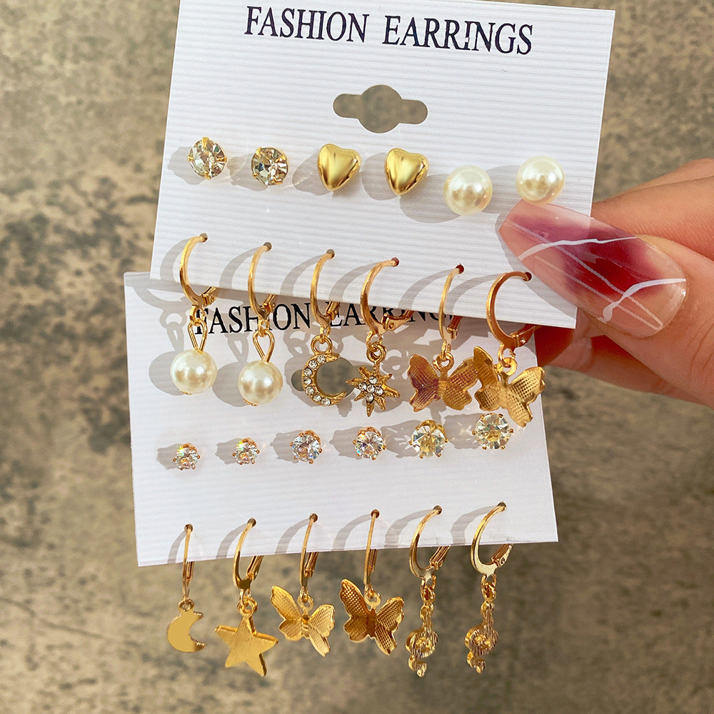 Star Moon Snake Butterfly & Diamond Earring Set