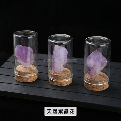 Botella de los deseos con muestra de mineral de roca de cristal 