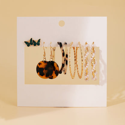 Green Oil Drop Butterfly Acrylic Pearl Earrings