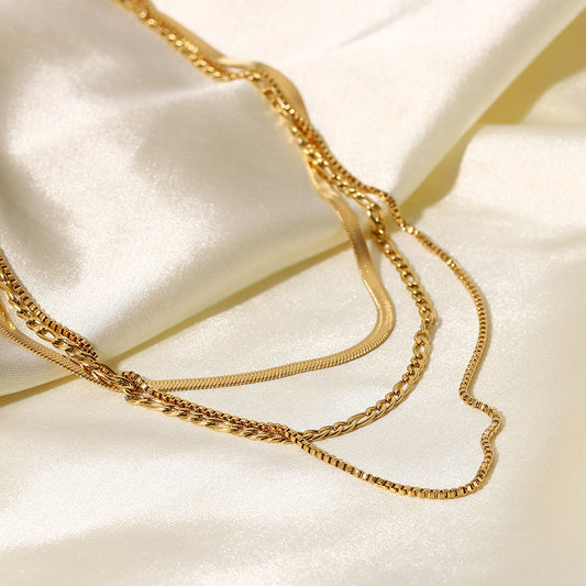 Gold Blade Chain Figaro Chain Necklace