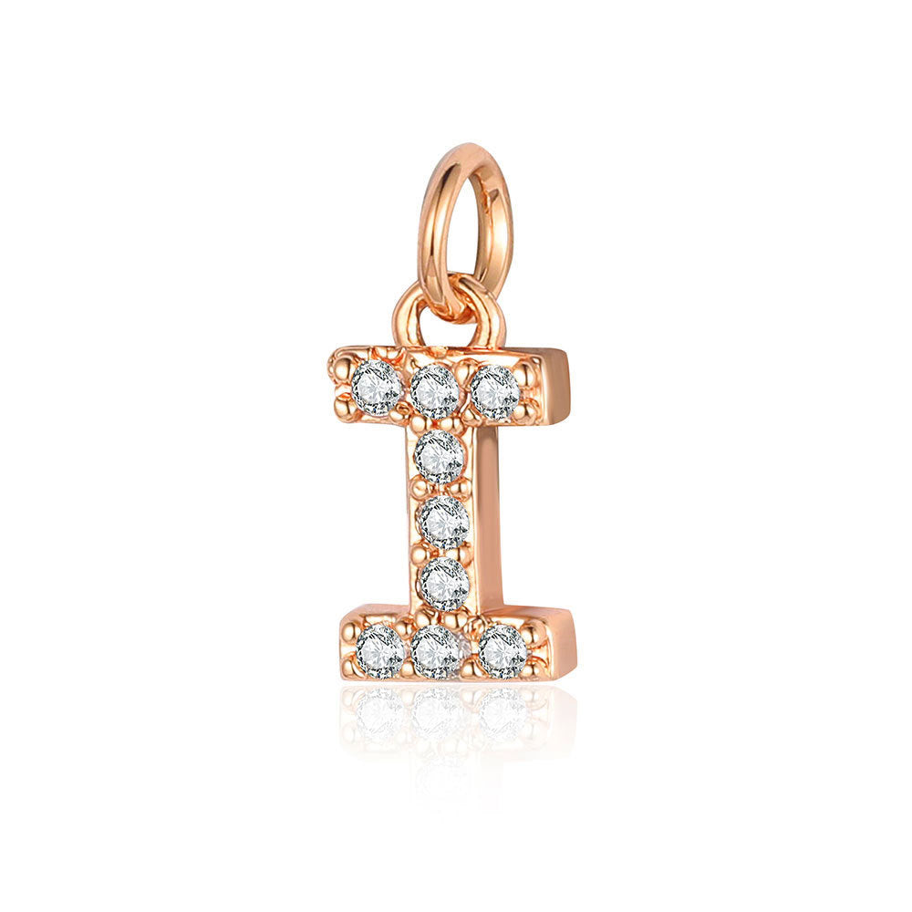 26 rose gold English letter copper zircon pendants.